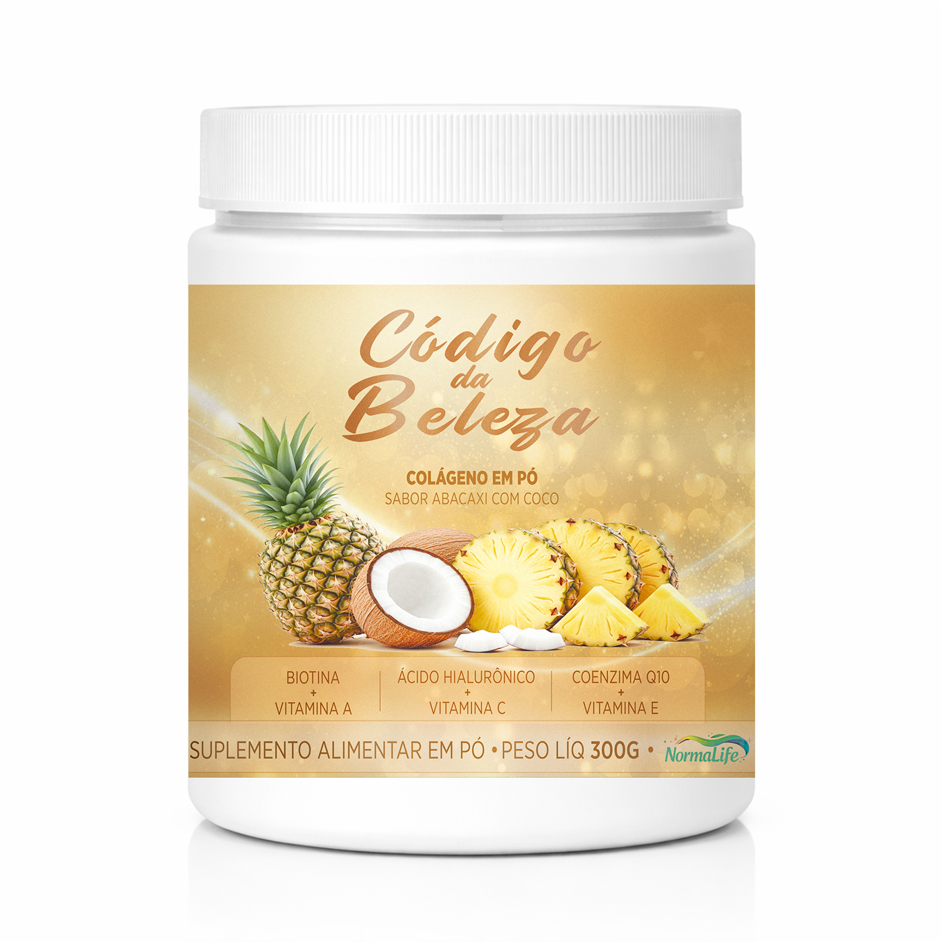 CÓDIGO DA BELEZA – Colágeno Hidrolisado em Pó Sabor Abacaxi com Coco | 300g