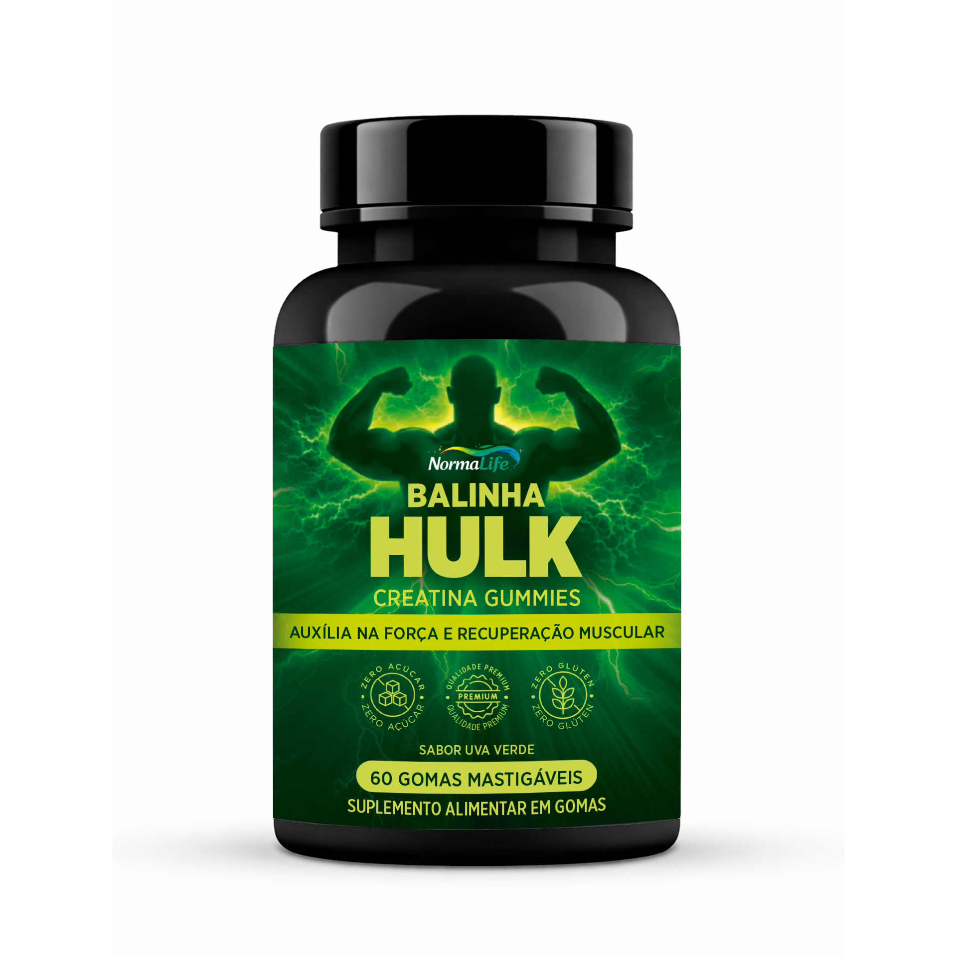 BALINHA HULK – Creatina Gummy Sabor Uva Verde | 60 Gomas Mastigáveis